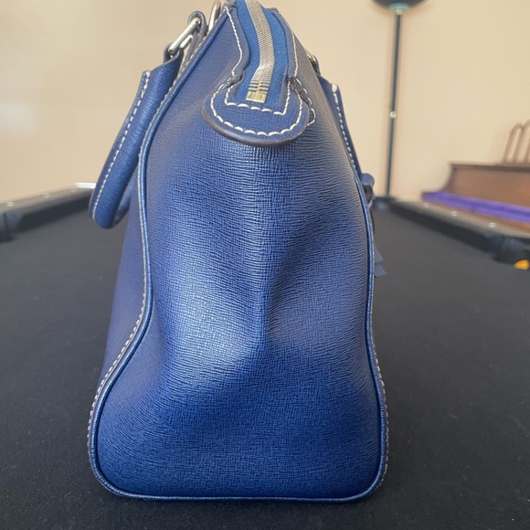 Dooney & Bourke Sydney Saffiano Leather Navy Satchel with Gold Accents - Picture 3 of 10